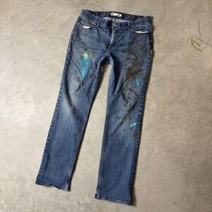 Levi's Paint Splatter Jeans Women 33 Blue Streetwear Grunge Custom Baggy